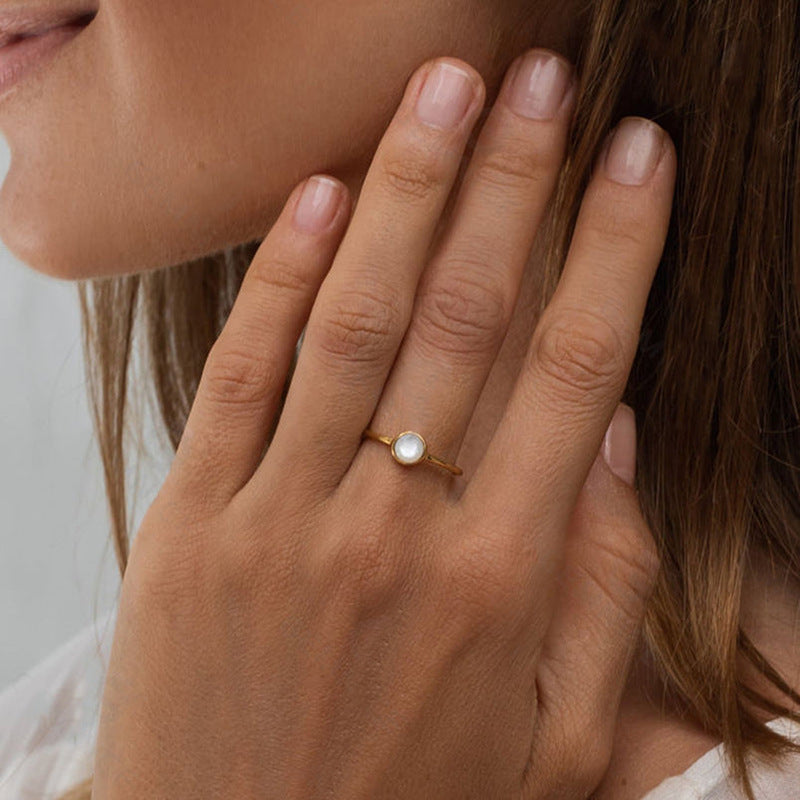 Moonlit Grace – White Shell Sterling Silver Ring