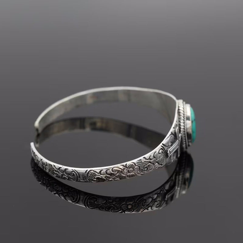 Vintage Carved Cross | Turquoise Cuff Bracelet