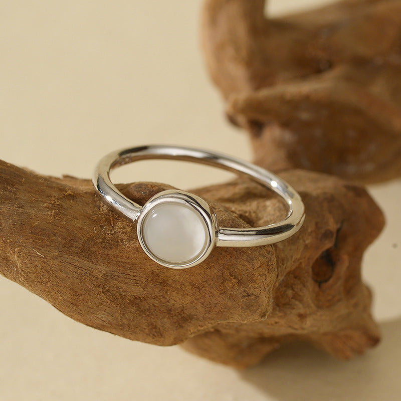 Moonlit Grace – White Shell Sterling Silver Ring