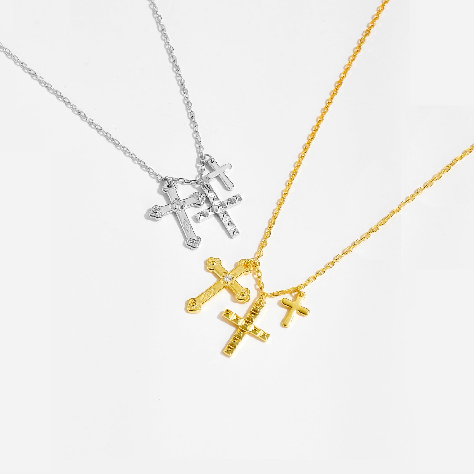 Trilogy Cross Chain | 925 Silver Clavicle Necklace