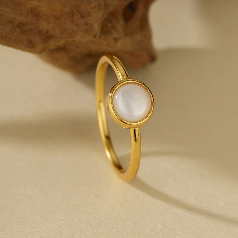 Moonlit Grace – White Shell Sterling Silver Ring
