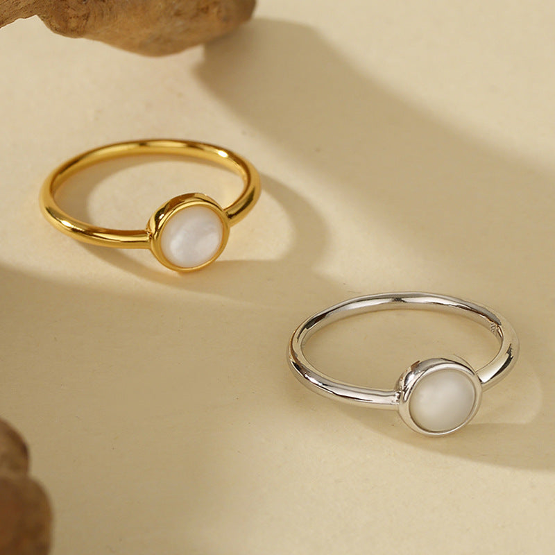 Moonlit Grace – White Shell Sterling Silver Ring